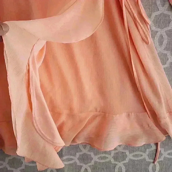 WAYF  Made In USA Wrap Ruffle Longs sleeve Fit & Flare Mini Dress L - Picture 5 of 10